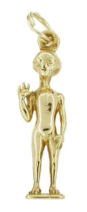 Space Alien Charm in 14 Karat Gold