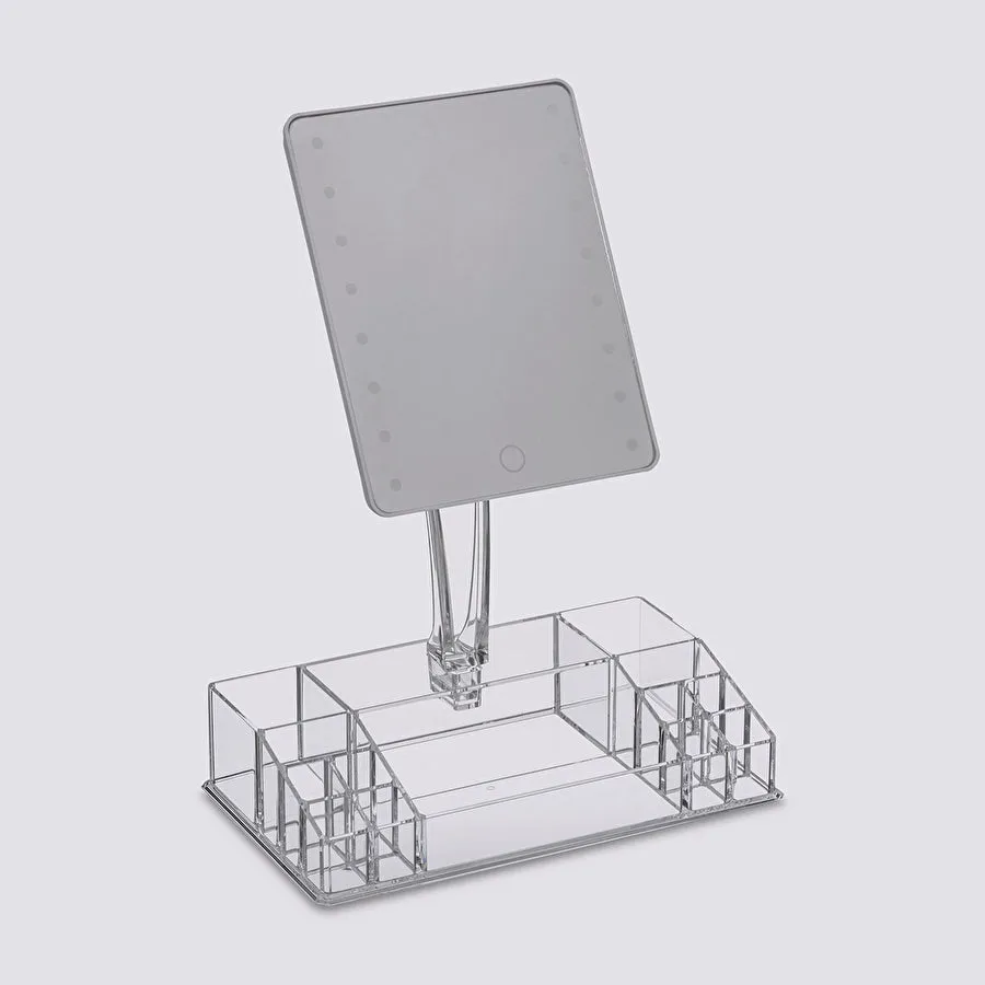 Specchio con LED e Organizer a 14 Scomparti 28 x 16 x 37 cm