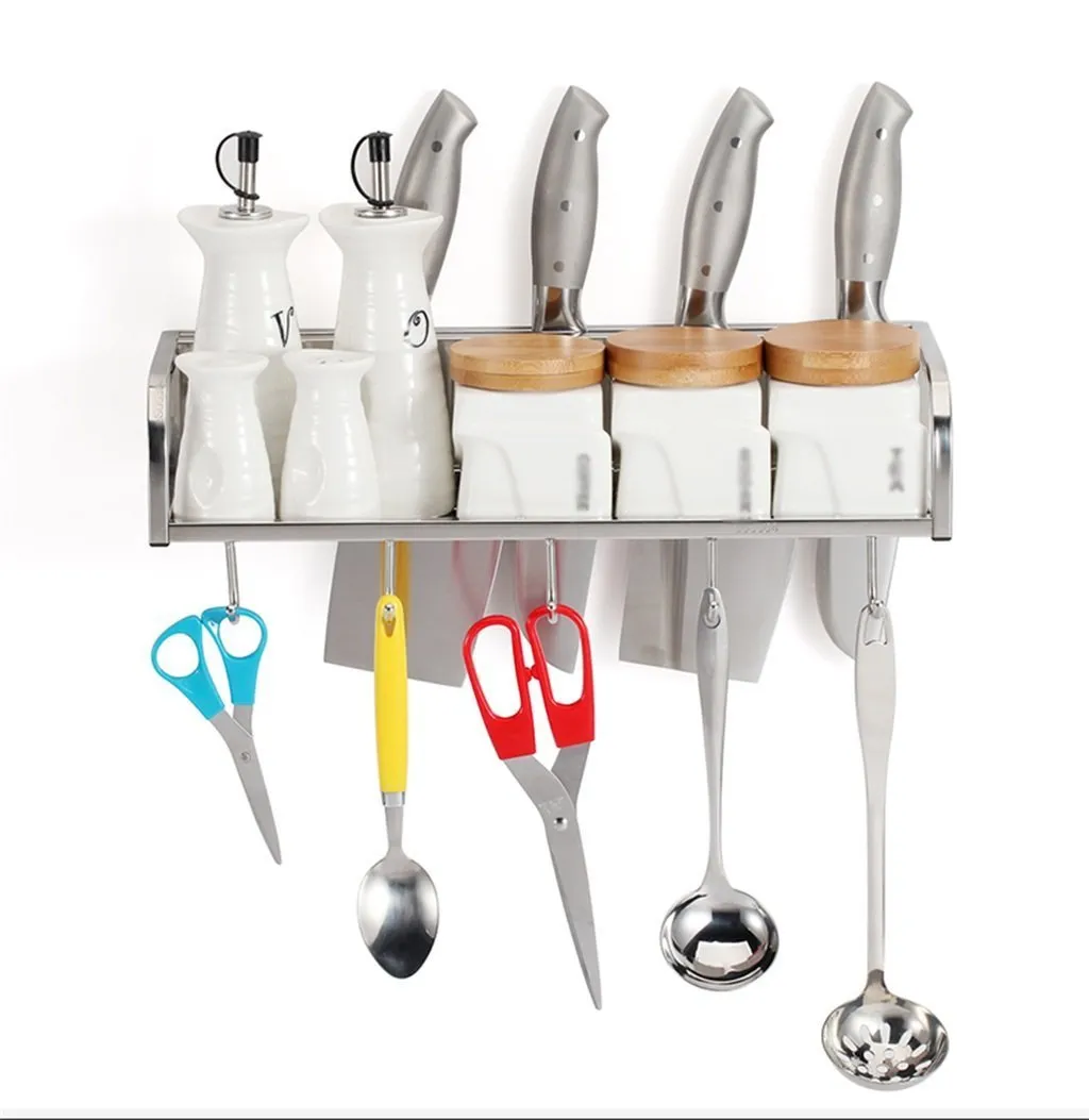 Stainless Steel Kitchen Shelf Seasoning Shelves Wall Hanging Spice Holder Multifunction Kitchen And Bathroom Pendant (Size : D)