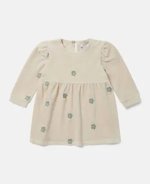 Stella McCartney - Baby Girl Embroidered Daisy Velour Fleece Dress - Cream
