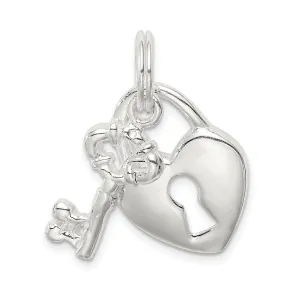 Sterling Silver Polished Heart and Key Pendant