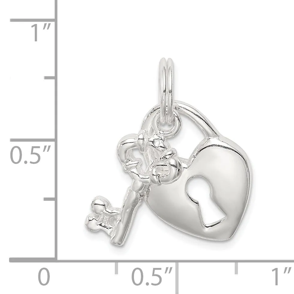 Sterling Silver Polished Heart and Key Pendant
