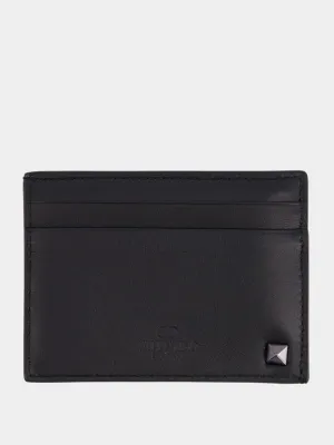 Studded Black Leather Card Holder