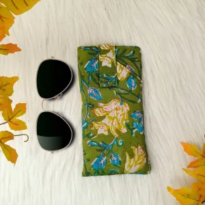 Sunglass Pouch Green with Blue Botanical Design
