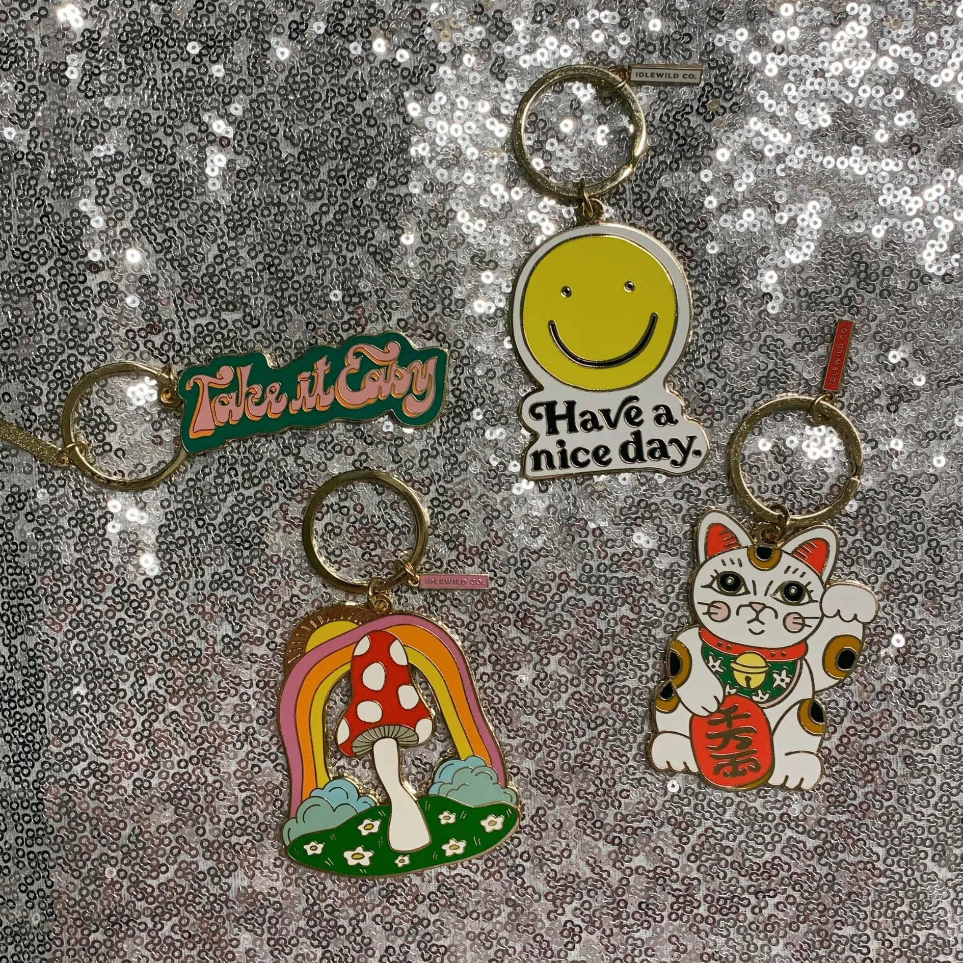 Take It Easy Brass and Enamel Keychain | Hand Painted Design Key Ring Holder