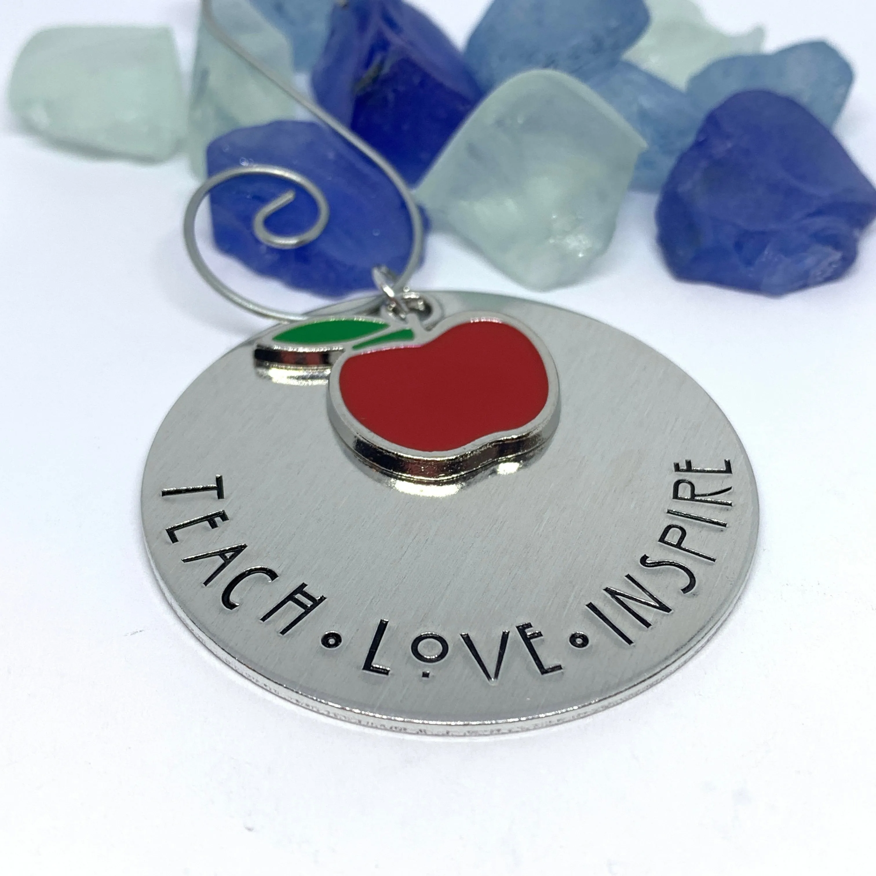 Teach Love Inspire Hand Stamped Ornament | Educator Ornament | Red Apple Charm | Holiday Ornament | Teacher Appreciation Week