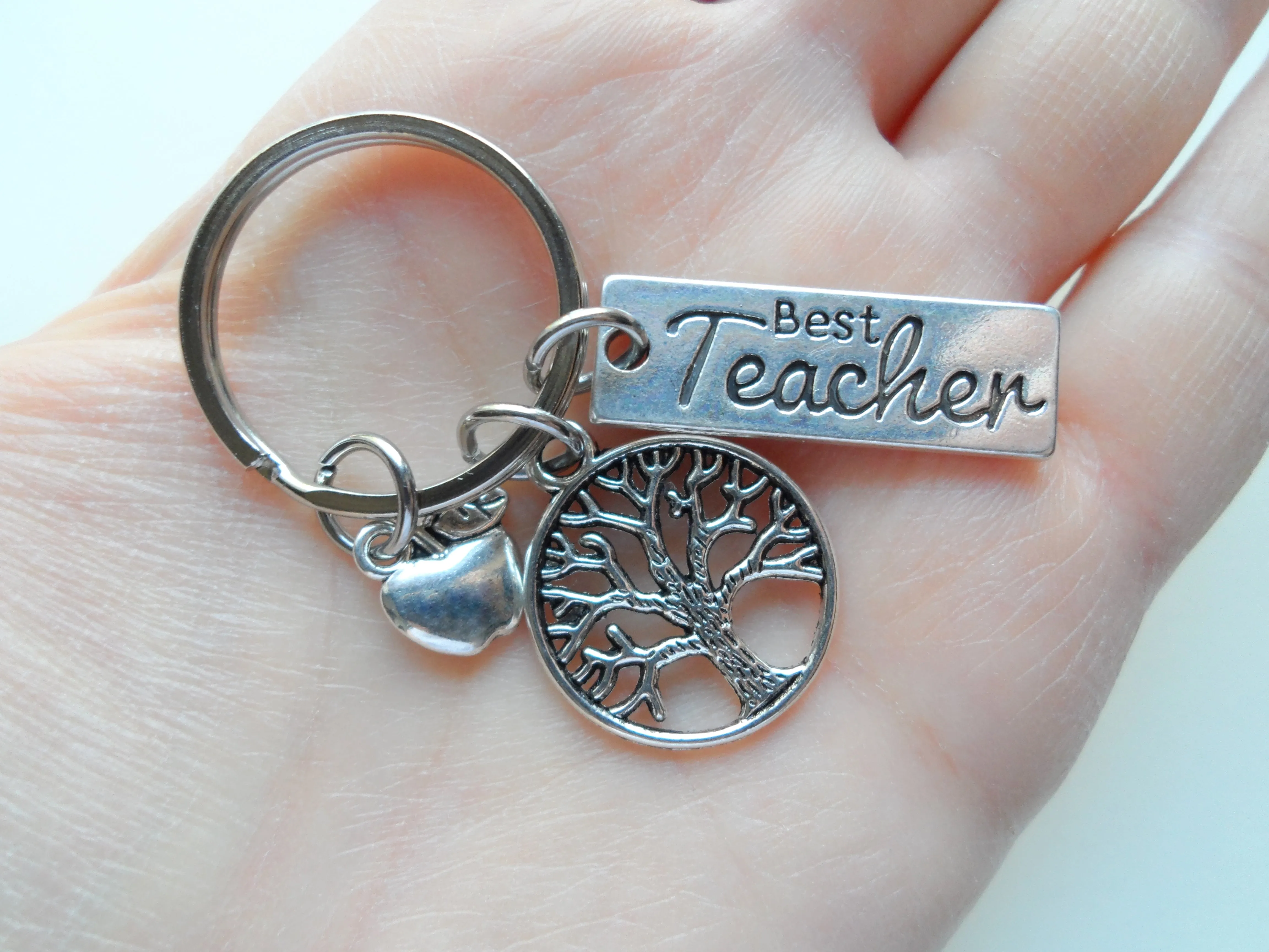 Teacher Appreciation Gifts • "Best Teacher" Charm, Tree & Apple Charm Keychain by JewelryEveryday w/ "Thanks for helping me grow!" Card