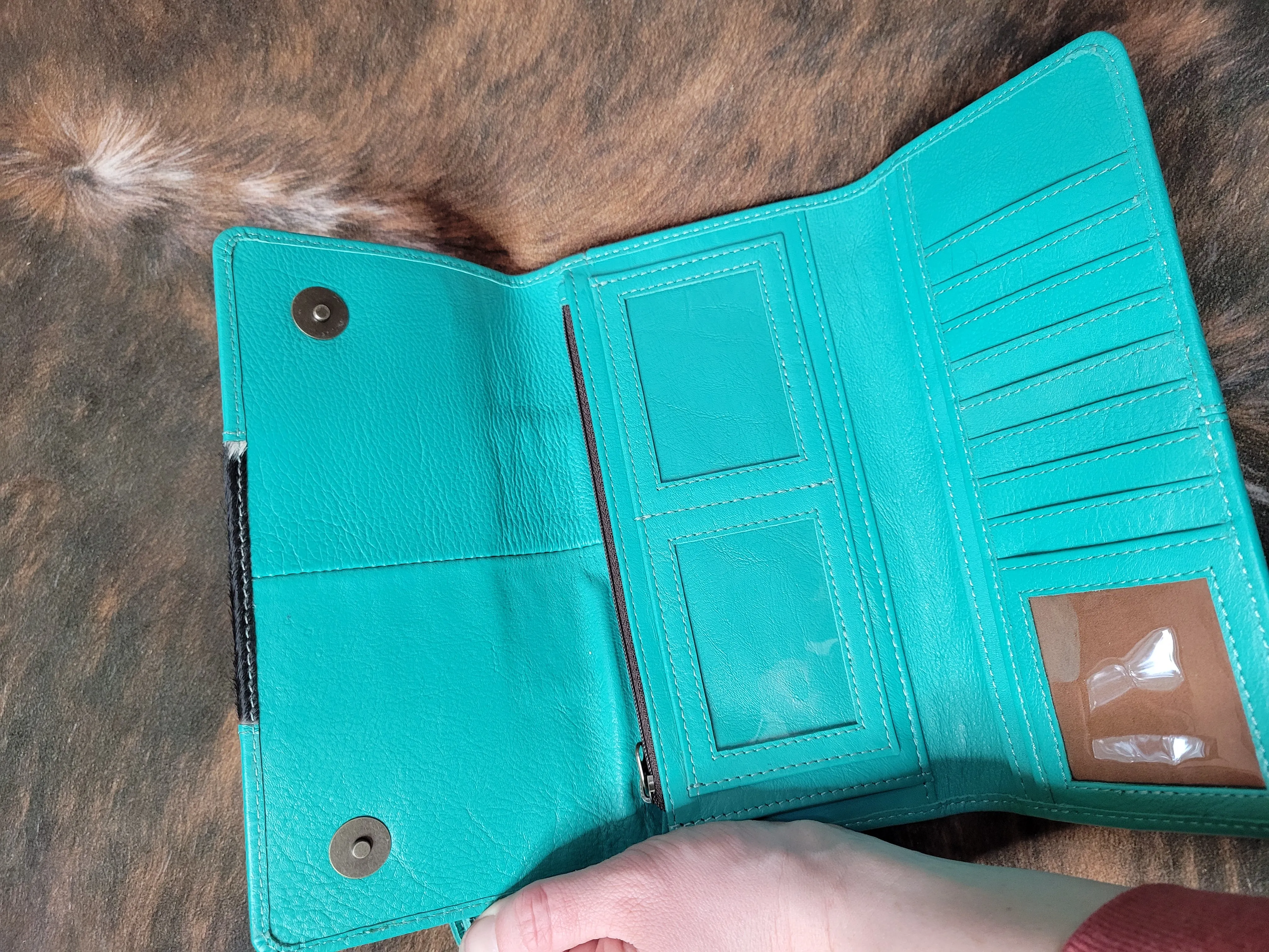 Teal Cow Hide Wallet
