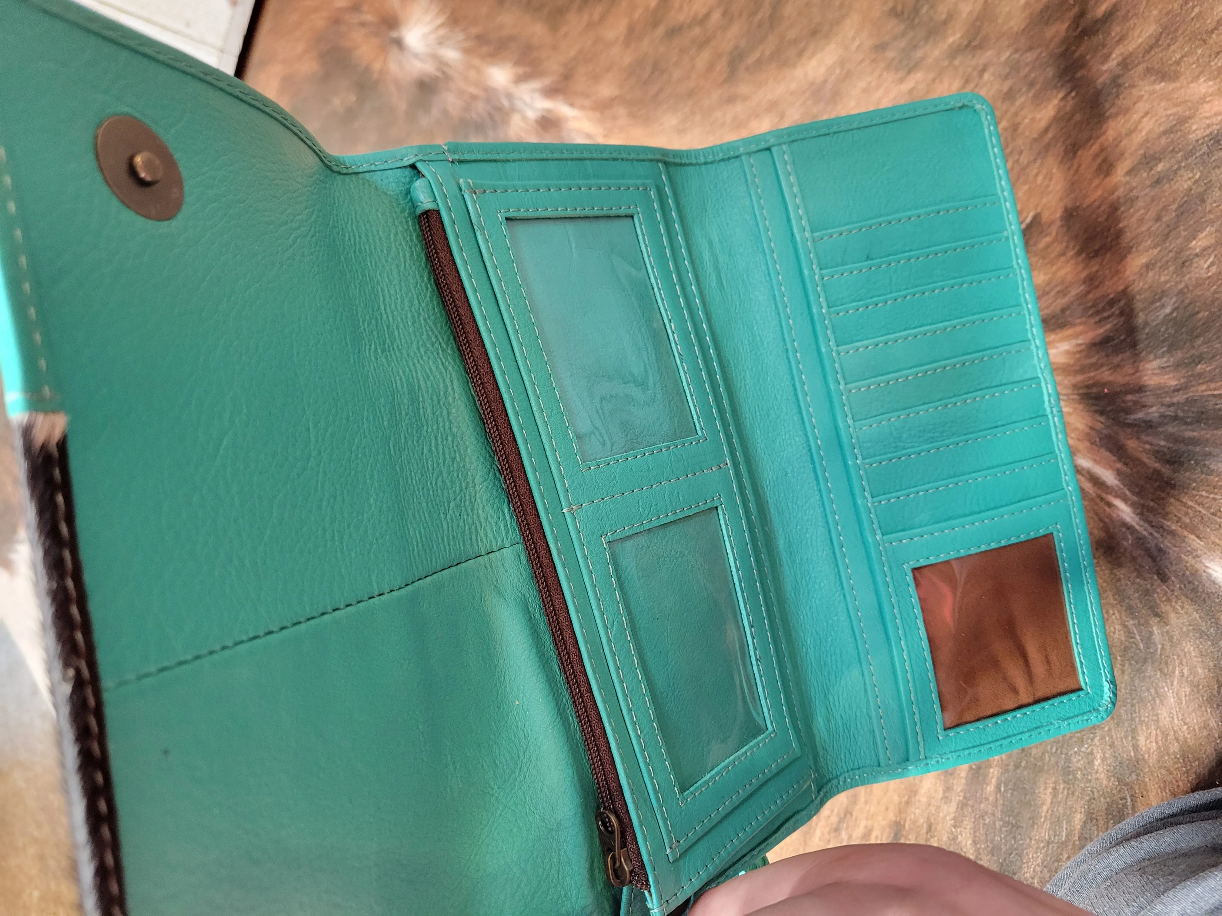 Teal Cow Hide Wallet
