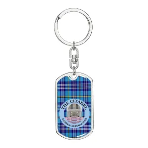 The Citadel Regimental Band and Pipes with Tartan Background Custom Engravable Keychain