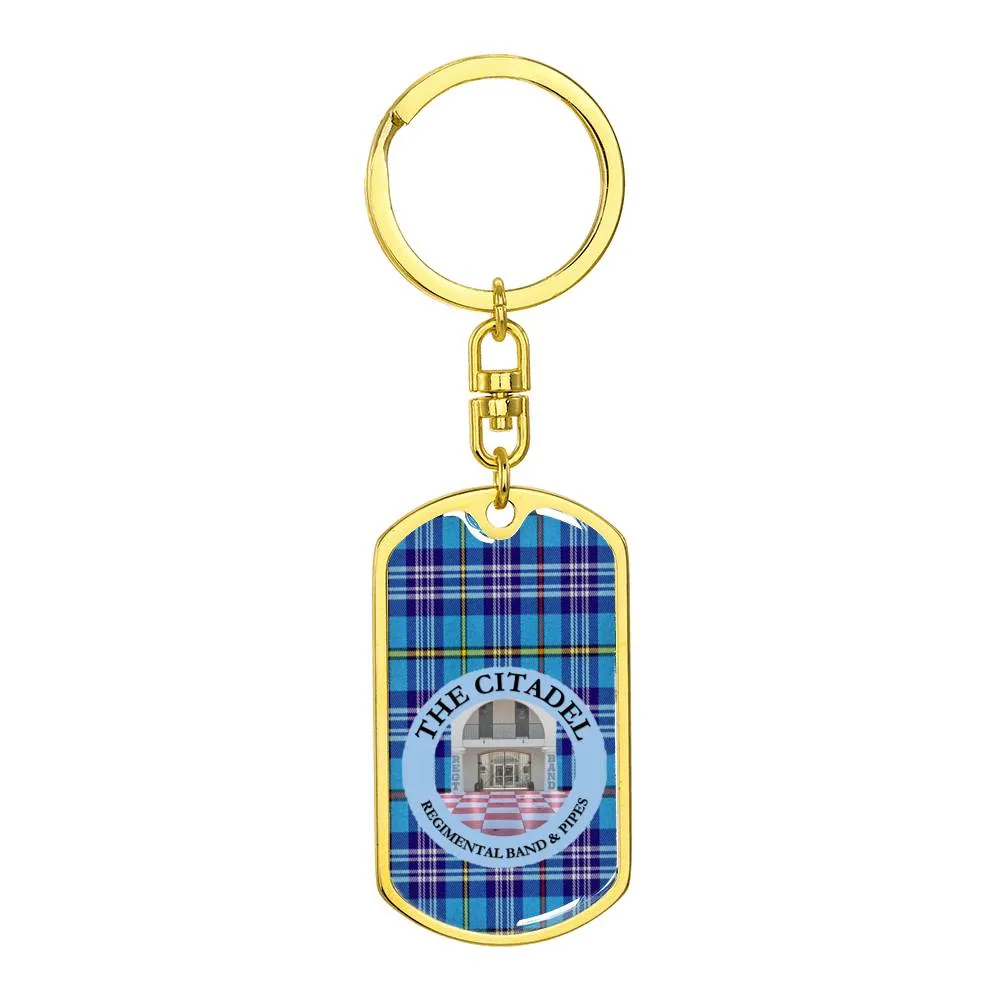 The Citadel Regimental Band and Pipes with Tartan Background Custom Engravable Keychain