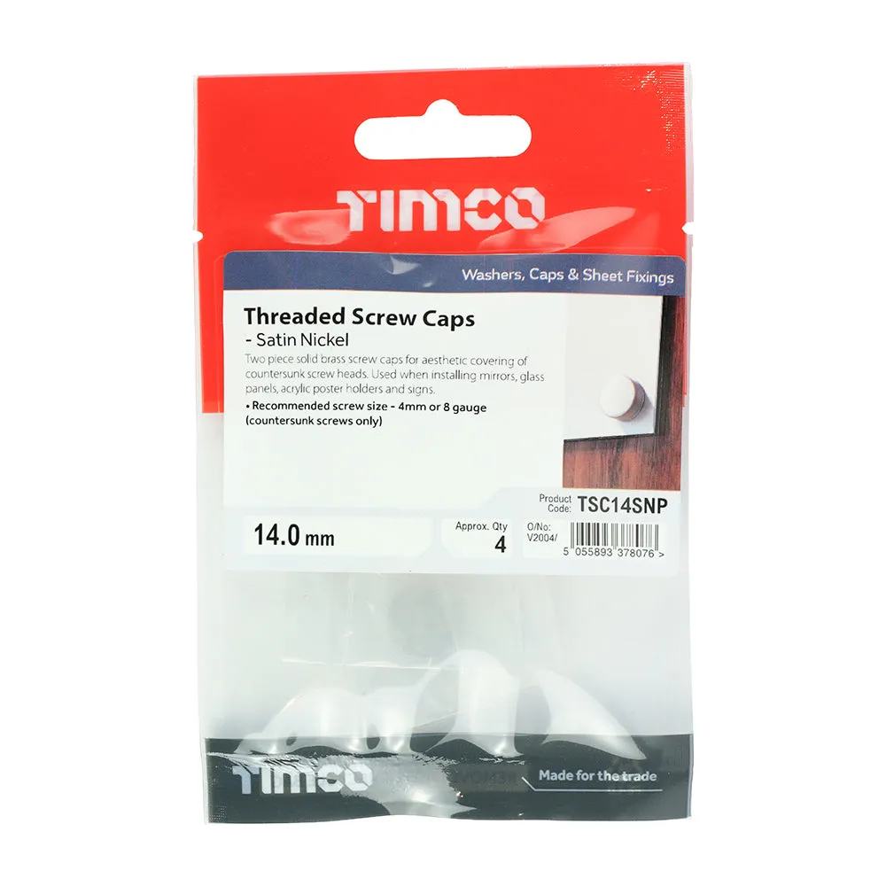 TIMCO Threaded Screw Caps Solid Brass Satin Nickel - 14mm (4pcs)