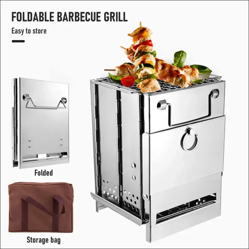 Tomshoo portable wood stove & mini grill combo - foldable stainless steel camping stove,