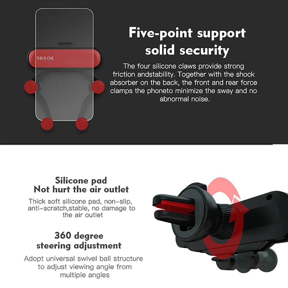 Universal Car Phone Holder For iPhone X XS Max Samsung Huawei Car Air Vent Mount Holder Gravity Mobile Phone Holder red