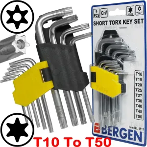 US PRO 9PCS STUBBY TORX KEY SET T10 - T51