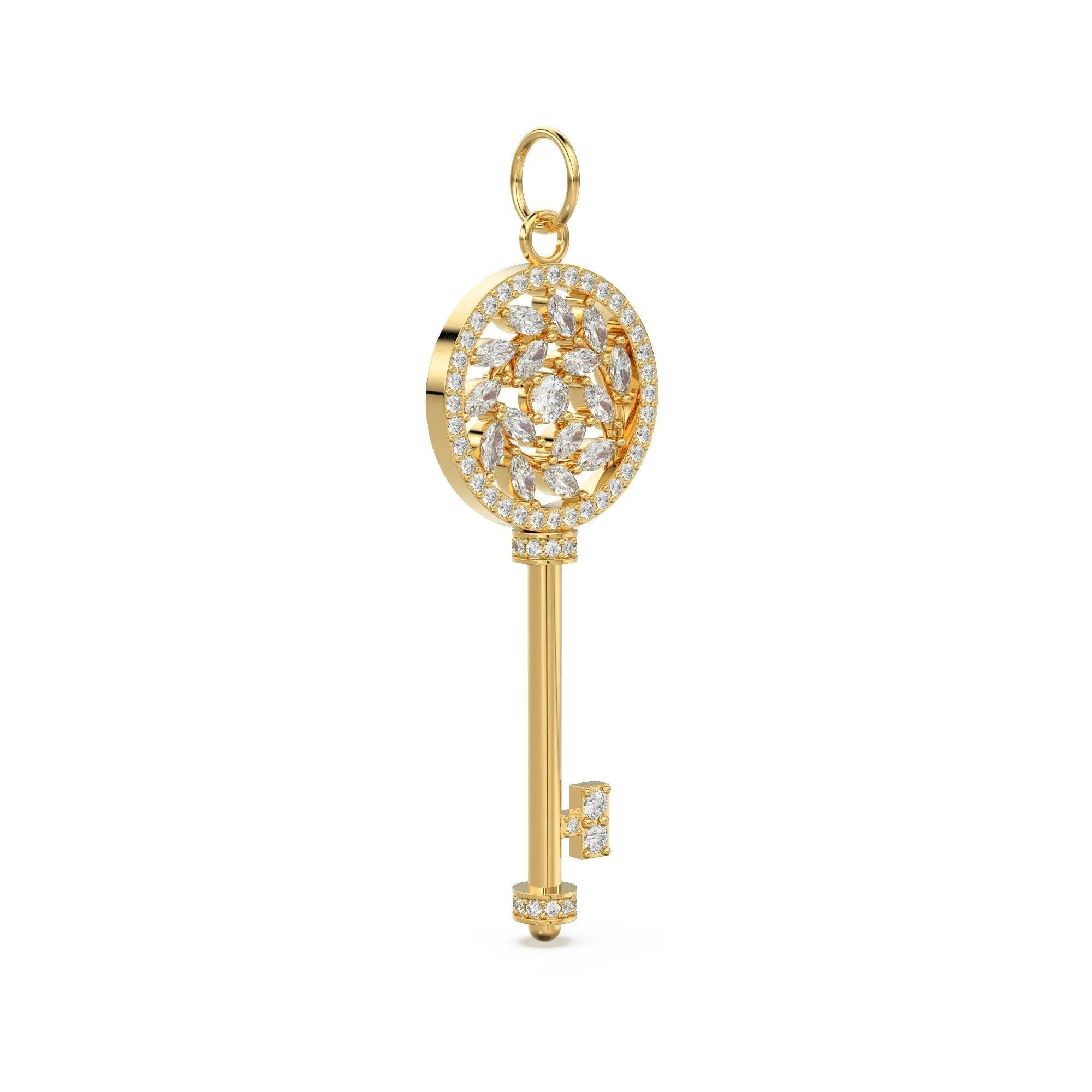 Victoria Diamond Vine Key Solid Gold 14k 18k Charm Pendant / Solid Gold Charm / Key Pendant / Diamond Charm