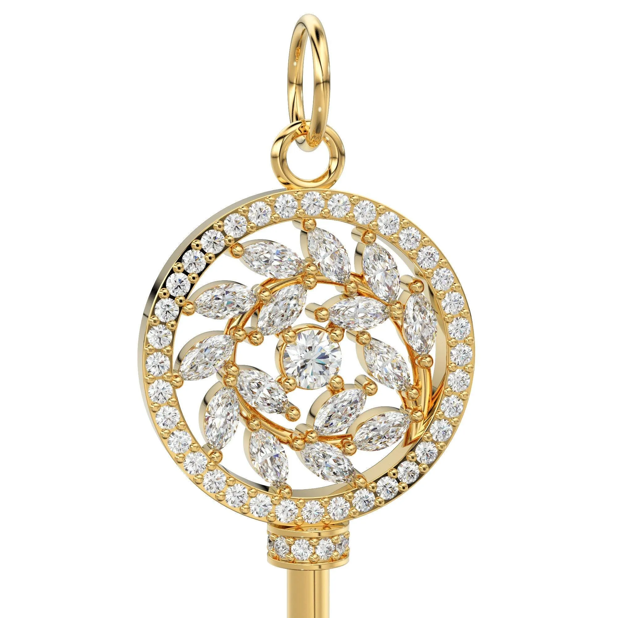 Victoria Diamond Vine Key Solid Gold 14k 18k Charm Pendant / Solid Gold Charm / Key Pendant / Diamond Charm