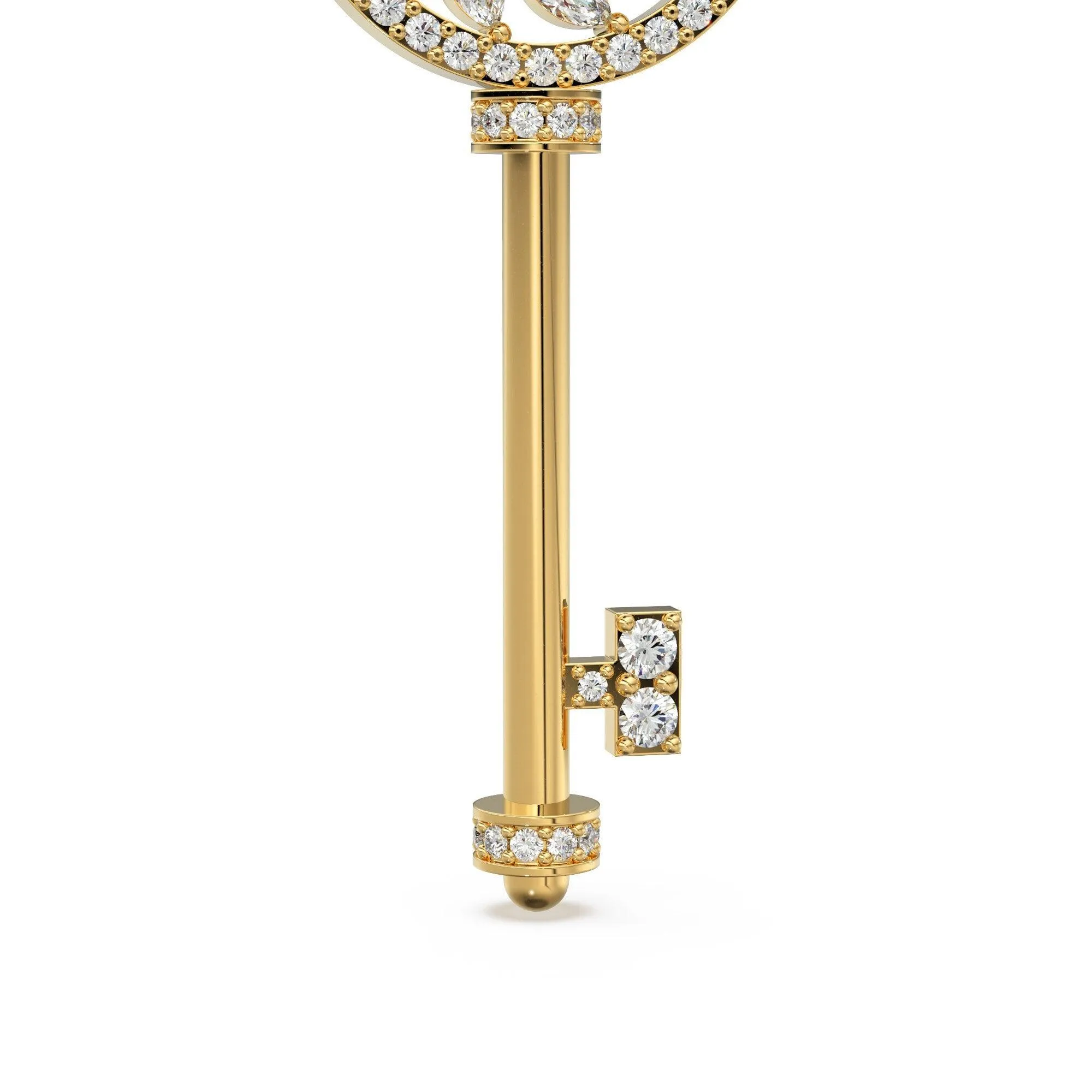 Victoria Diamond Vine Key Solid Gold 14k 18k Charm Pendant / Solid Gold Charm / Key Pendant / Diamond Charm