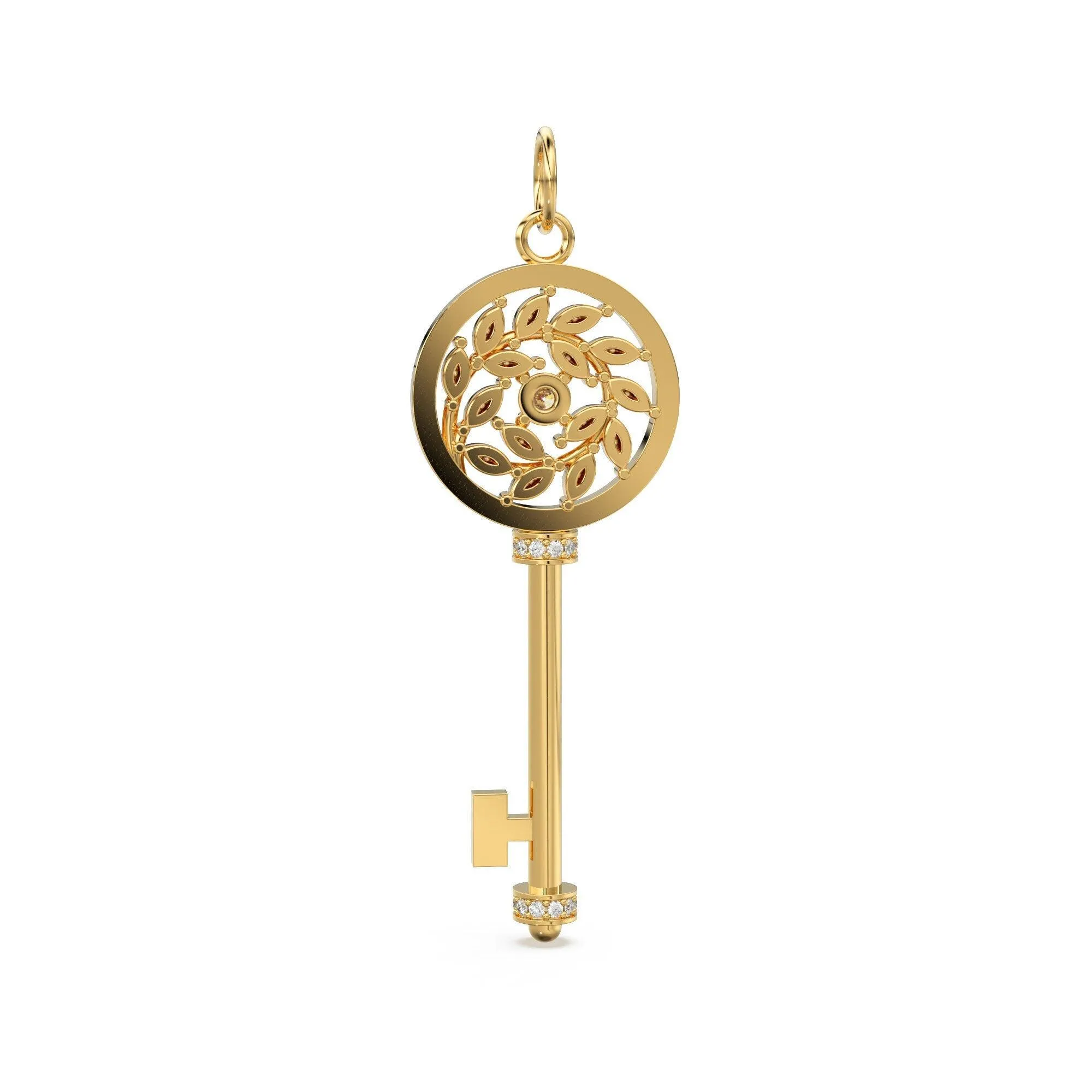 Victoria Diamond Vine Key Solid Gold 14k 18k Charm Pendant / Solid Gold Charm / Key Pendant / Diamond Charm