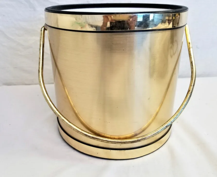 Vintage 3 Qt. Polished Brass Mylar Ice Bucket With Bale Handle By Kraftware