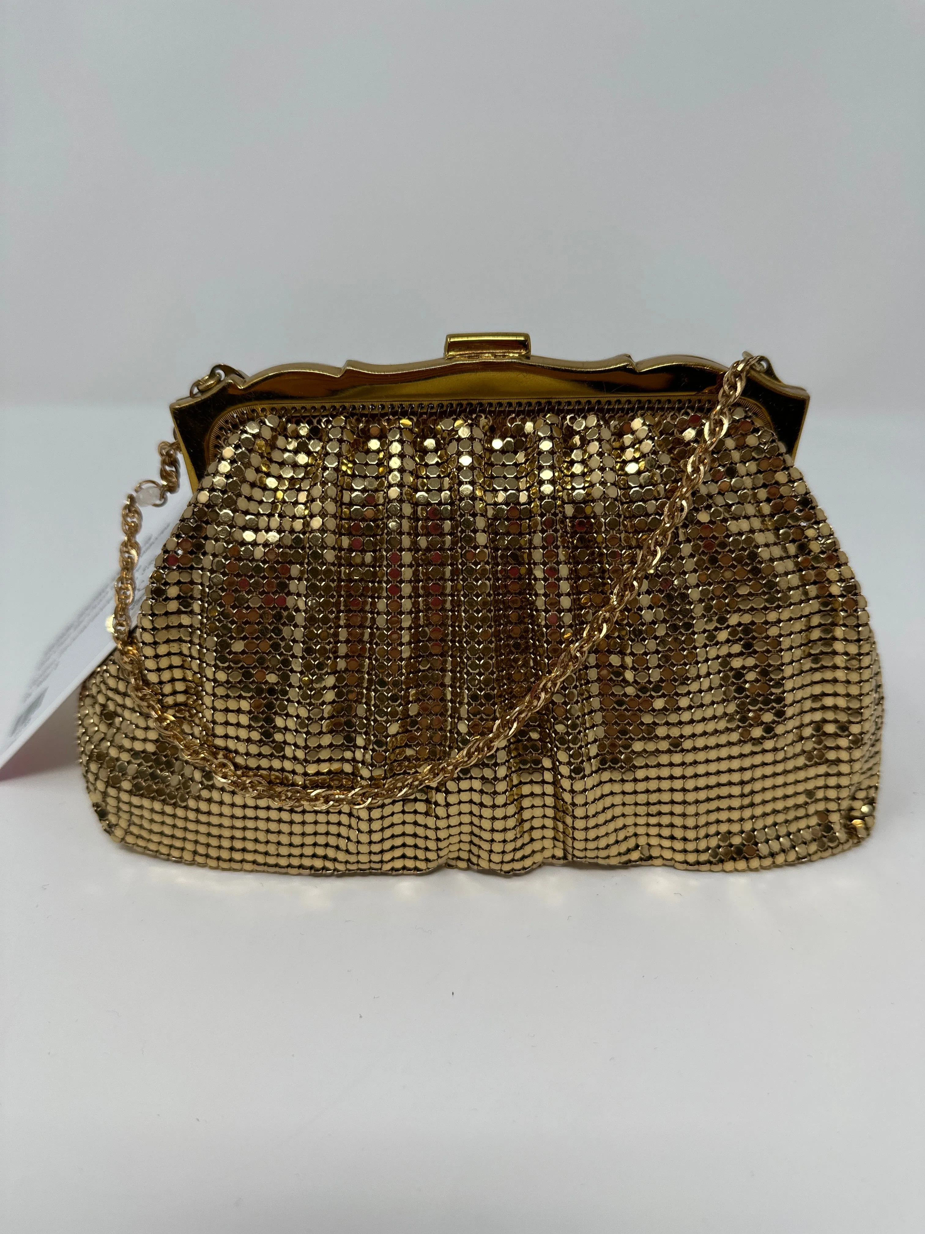 Vintage: Whiting and Davis Gold Chain Mail Clutch with Accessories