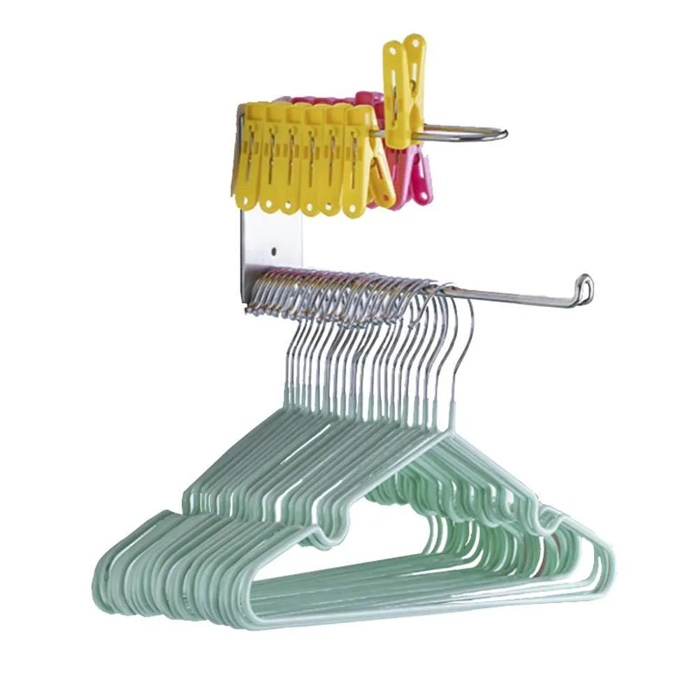 Wall Mounted Clothes Hanger Organizer Stainless Steel Hanger Storage Rack Closet Space Saving, Self Adhesive No Need Nails