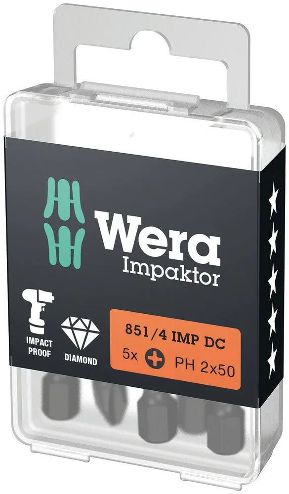 Wera 05057657001 851/4 IMP DC PH DIY Impaktor PH bits, PH 3 x 50 mm, 5 pieces