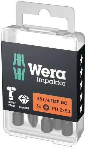 Wera 05057657001 851/4 IMP DC PH DIY Impaktor PH bits, PH 3 x 50 mm, 5 pieces