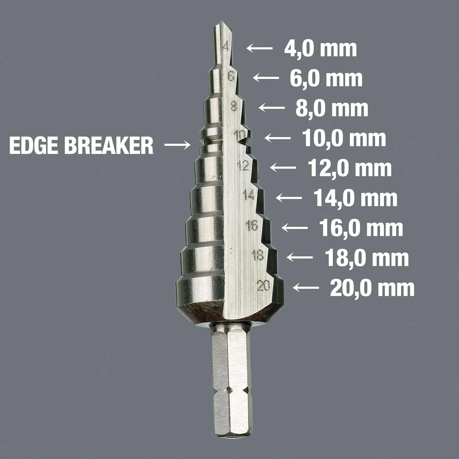 Wera Step Drill Bit 4-20mm 843 1/4" Hex Shank