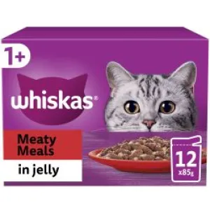 Whiskas 1  Meaty Meals Adult Wet Cat Food 85g Pouches In Jelly 12 Pack x 4