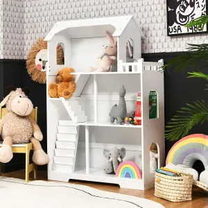 White 3 Tier Large Wooden Montessori Dollhouse Bookcase | Toy Storage