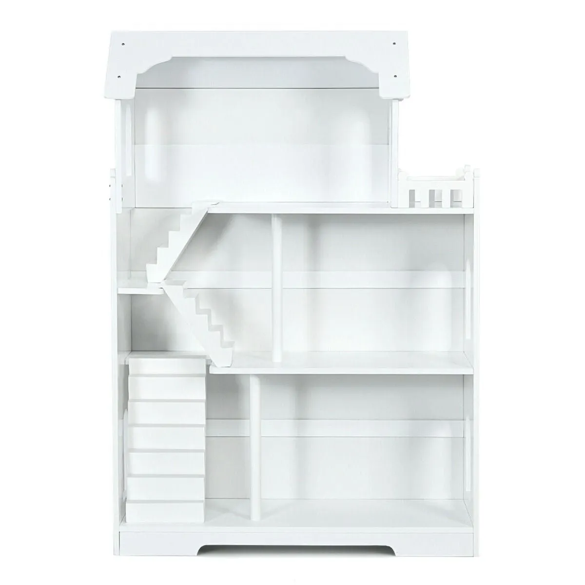White 3 Tier Large Wooden Montessori Dollhouse Bookcase | Toy Storage