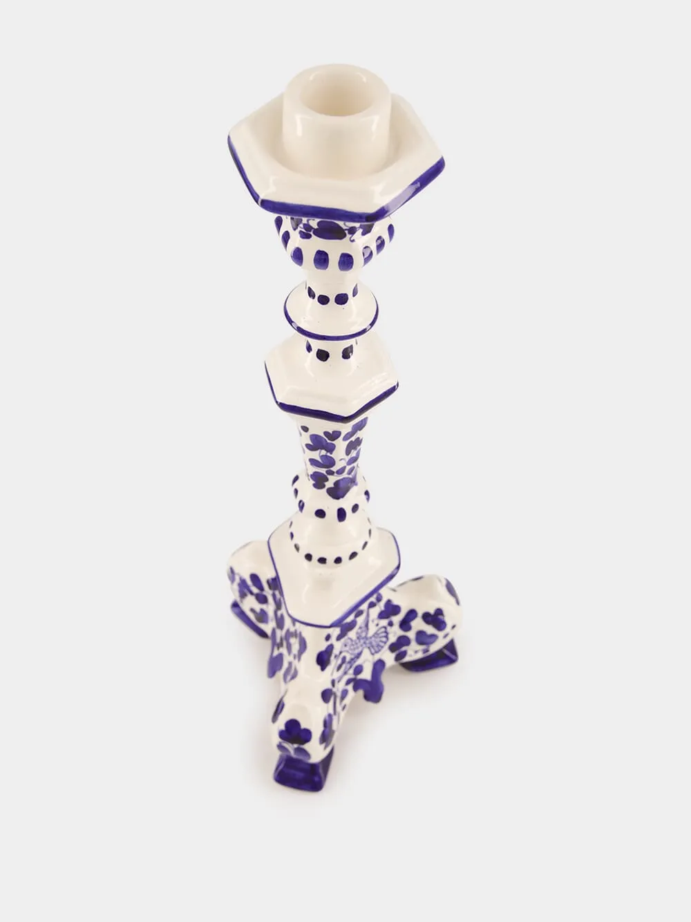 White and Blue Ceramic Turquerie Candleholder