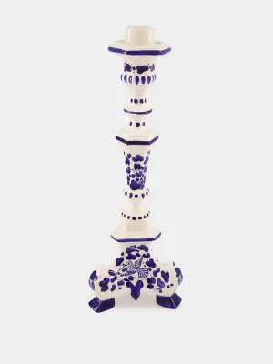 White and Blue Ceramic Turquerie Candleholder