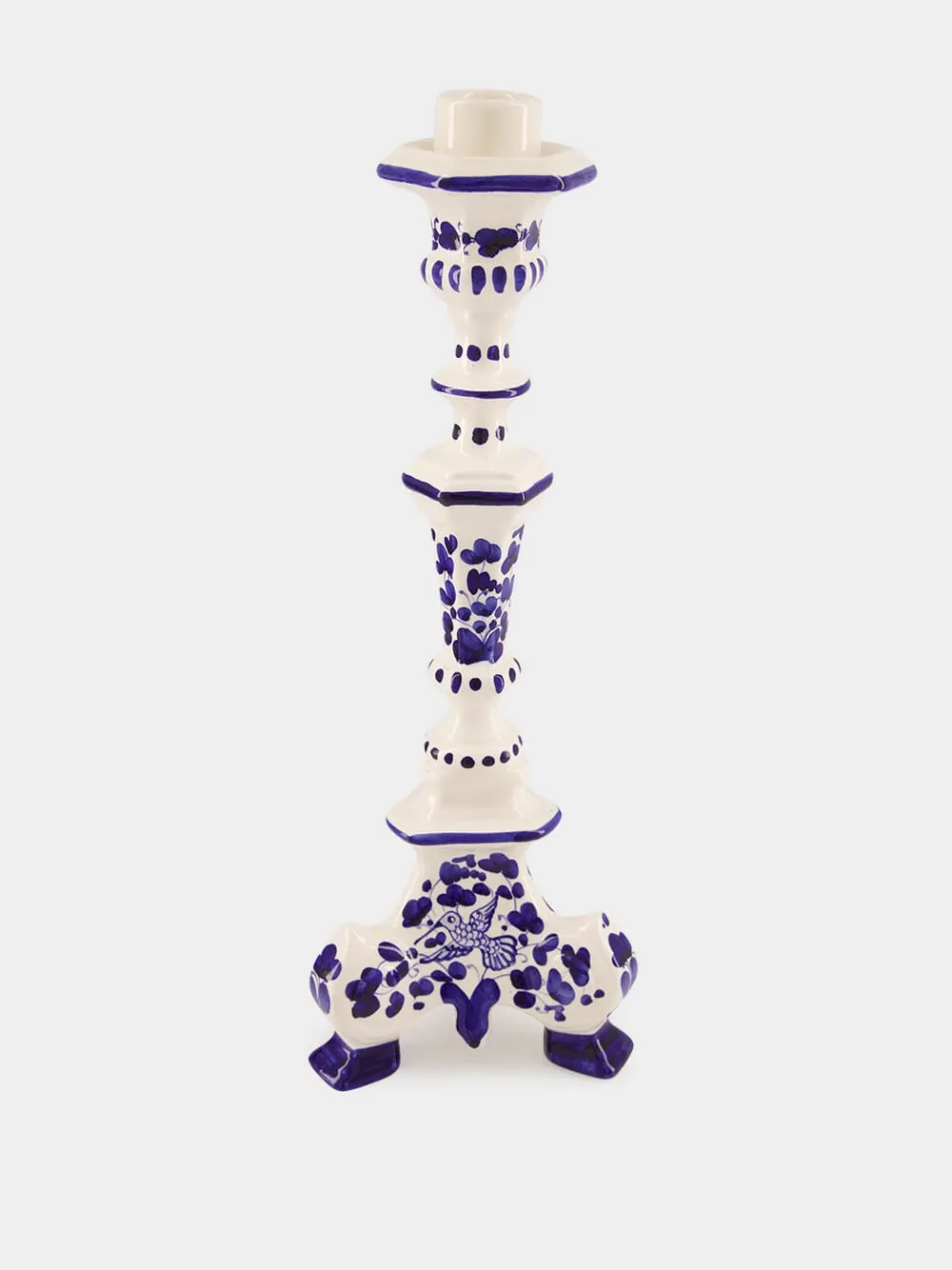 White and Blue Ceramic Turquerie Candleholder