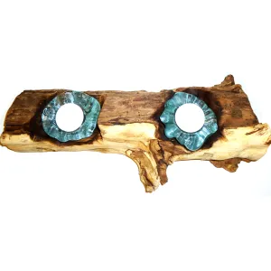 Wood & Molten Glass Candle Holder - Lg