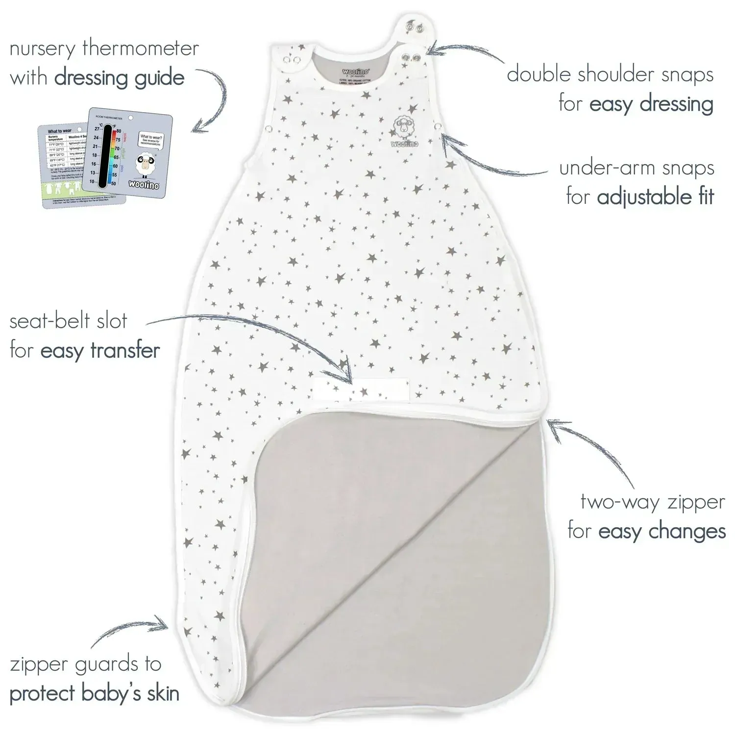 Woolino 4 Season Ultimate Merino Wool Baby Sleep Bag - Birch Gray