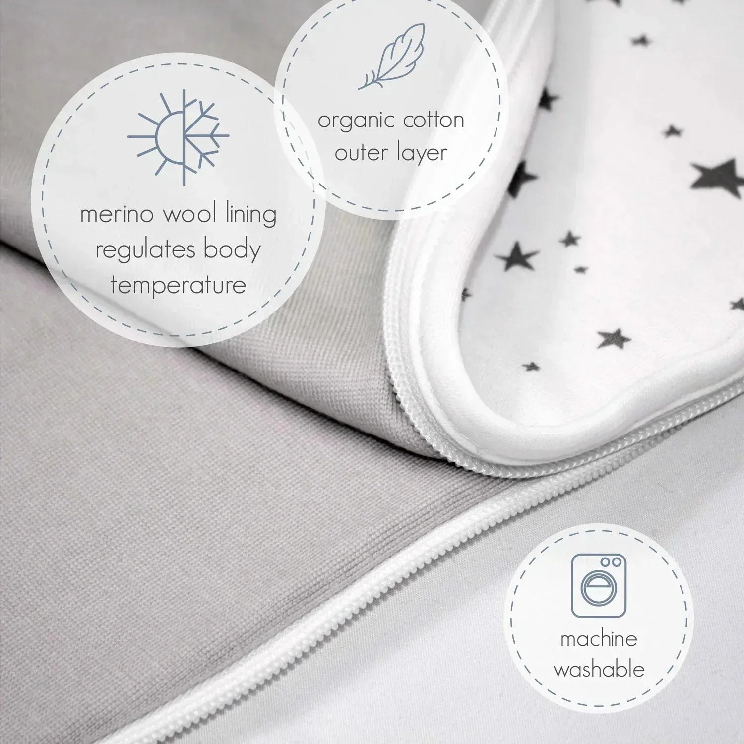 Woolino 4 Season Ultimate Merino Wool Baby Sleep Bag - Birch Gray