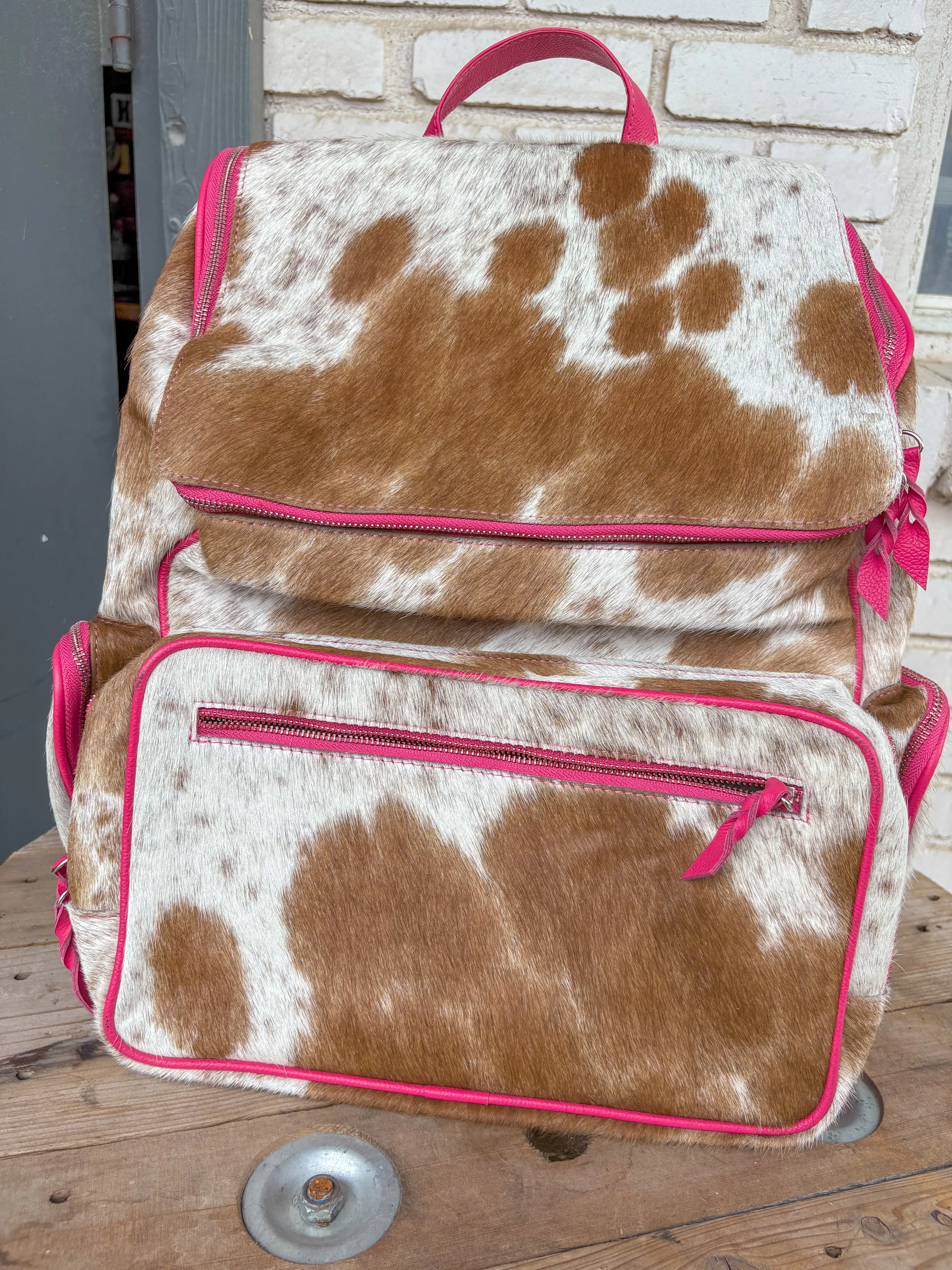 XL Cowhide   Pink Leather Backpack