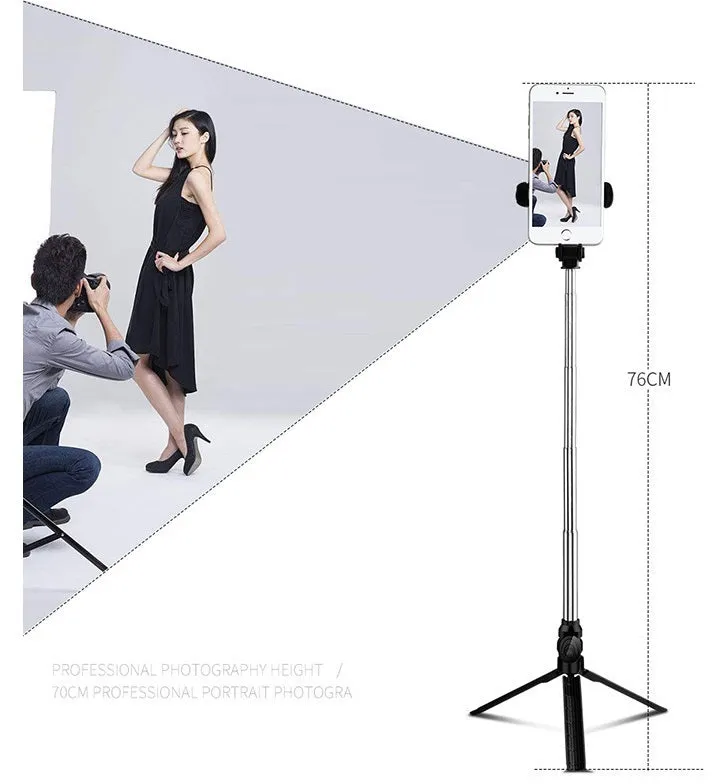 XT09 Tripod Stand Extendable 360?? Rotation Self-timer Bluetooth Selfie Stick Monopod Foldable Live XT10 Mobile Phone Bracket XT09 orange