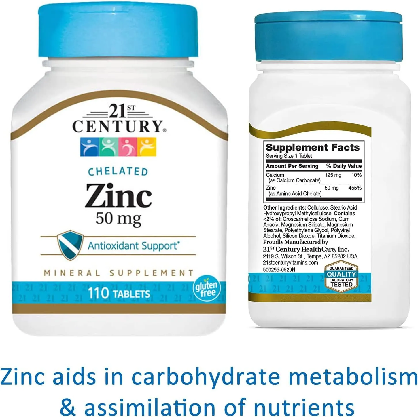 Zinc 50 Mg 21st Century Chelated Tablets 110 Count - Pack of 2 - Immune System Support Zinc Helps with Healthy Skin, Nails, and Hair Bundle Plus 3 My Outlet Mall Resealable Portable Storage Pouches