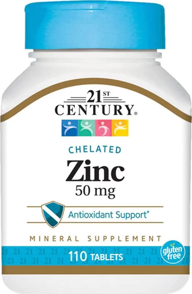 Zinc 50 Mg 21st Century Chelated Tablets 110 Count - Pack of 2 - Immune System Support Zinc Helps with Healthy Skin, Nails, and Hair Bundle Plus 3 My Outlet Mall Resealable Portable Storage Pouches
