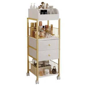 ZQUYAJ Floor Makeup Organizer Cart, Large Skincare organizers, Makeup Stand with Drawers, Makeup Vanity Organizer Cosmetics Display Cases Holder for Skin Care Nail Polish Perfume Makeup Brush (Gold)